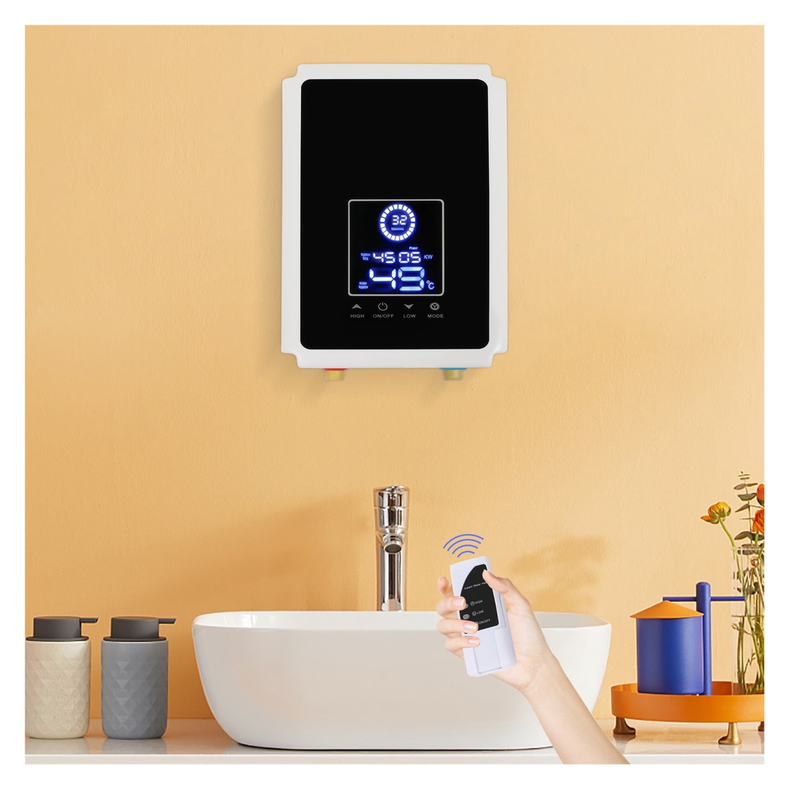 Electric Household Instant Tankless Water Heater For Bathroom Shower With Touchscreen & Remote Control ,Safety Protections