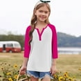 thumbnail image 3 of Atogsazn Kids Girls V Neck Shirt Children Button Down 3/4 Sleeve Pullover Looser Fit Blouse Clothes Tops 02-Hot Pink 13-14 Years Fashion, 3 of 6