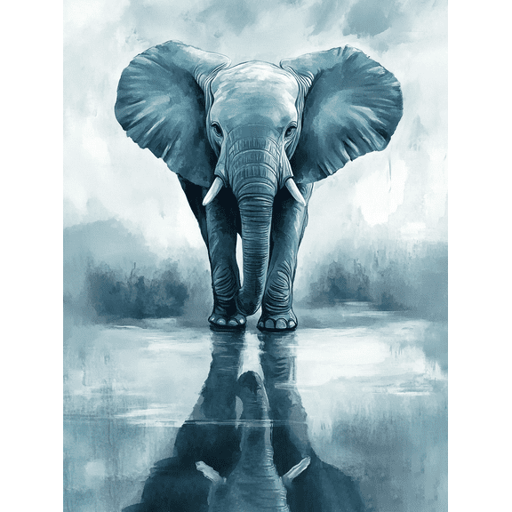 Blue Elephant Watercolor Canvas Wall Art,Suitable for Living Room, Bedroom, Bathroom, Office, and Dinning Room Decoration.