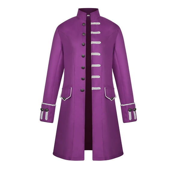 Haitryli Men's Steampunk Vintage Tailcoat Jacket Retro Gothic Victorian Frock Coat Uniform Halloween Purple XL
