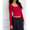 thumbnail image 3 of Women Y2K Long Sleeve Shirt Top Fairy Grunge Lace Trim Square Neck Vintage T-Shirts Aesthetic Teen Girls Slim Fit Tee Top, 3 of 7