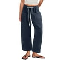thumbnail image 3 of QATAINLAV Barrel Sweatpants Women Drawstring High Waisted Wide Leg Lounge Trousers Solid Casual Patchwork Pockets Sweat Pants, Dark Blue, XXL, 3 of 9