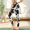 thumbnail image 3 of Renewold Black Cow Print Pocket Yoga Pants for Women Active Yoga Leggings Butt Lifting Elastic Essential Leggings Lightweight Sportswear Running Tights Ankle Pants, M, 3 of 8