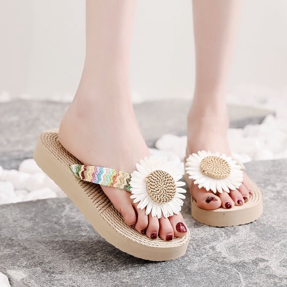 Womens Sandals Size 10 Women Weave Beach Breathable Sandals Home Slipper Flowers Flip-Flops Flat Shoes Skechers Memory Foam Sandals for Women on Clearance