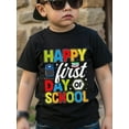 thumbnail image 1 of [Vibrant Boys' Tee] Vibrant 100% Cotton Boys' Graphic T-Shirt | Happy First Day of School Back-to-School Design with Pencils, Books & Stars - Soft Round Neck Short Sleeve Tee - Summer Casual Comf, 1 of 7