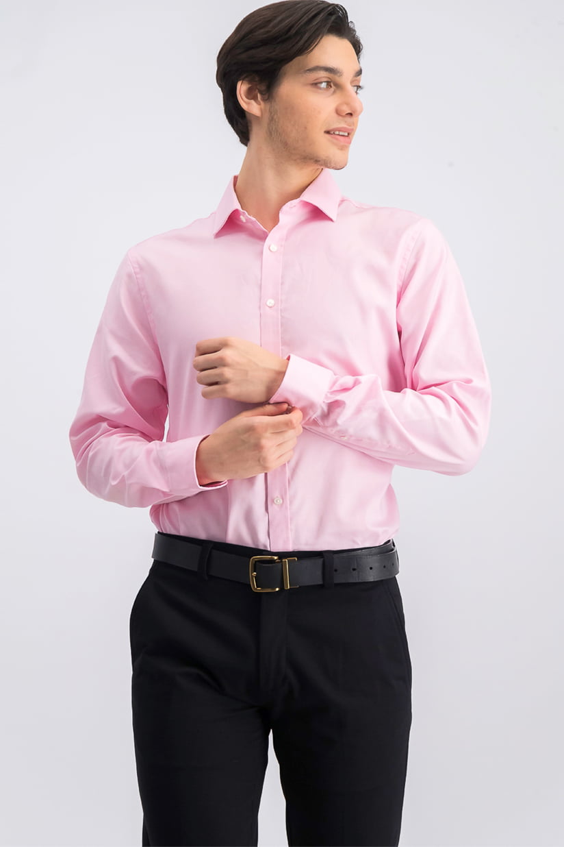 Business Formal Blue Designer Luxury Pink Twill Micro Striped Men's Dress Shirt