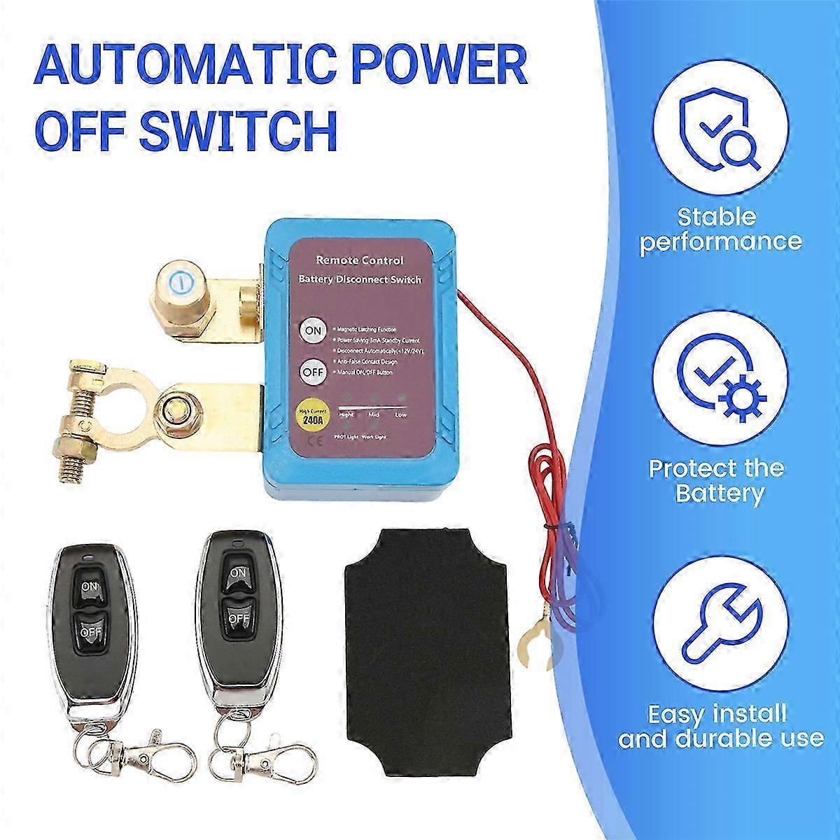 12V 240A Remote Battery Disconnect Switch, Automatic Power Cutoff for Car & RV