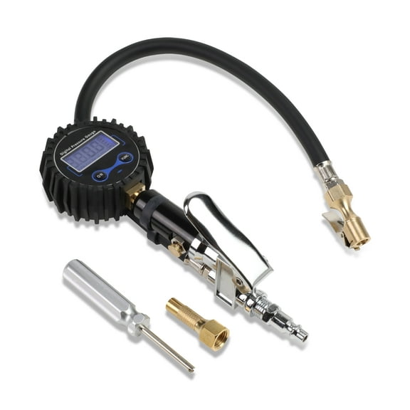Digital Air Pressure Gauge - 18 in. Black, Rubber Tire Inflator for Cars, Bikes, RVs, and SUVs