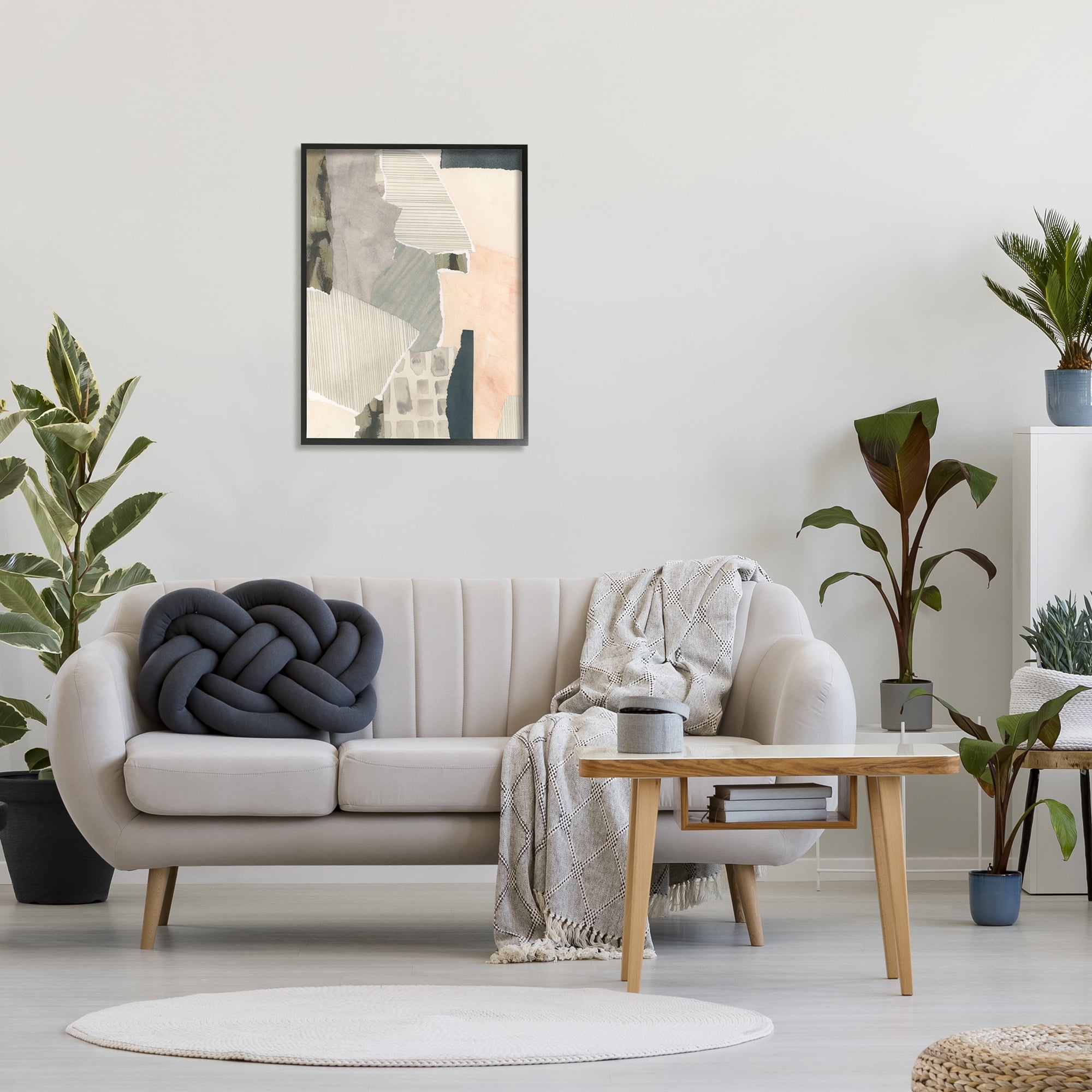 Stupell Industries Soft Patterned Collage Abstract Painting Black Framed Art Print Wall Art, 24 x 30