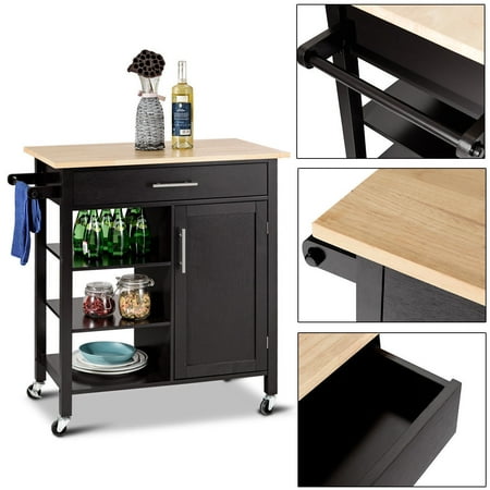 Kitchen Island Shelves - Costway 4-Tier Rolling Wood Kitchen Trolley Cart Island Storage Cabinet Shelf Drawer