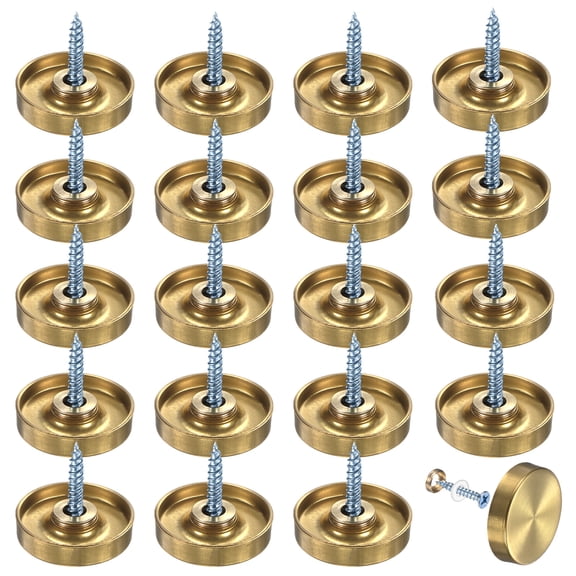 Uxcell 20-Pack Mirror Screw Covers Caps, 1" Dia 304 Stainless Steel Decorative Screws Cap and Nails Brushed Finish [Gold Tone]