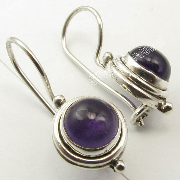SilverStarJewel 925 Sterling Silver Purple Amethyst Oxidized Handmade Earrings 2.4 CM 3.9 Grams