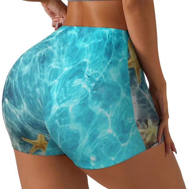 Fotbe Coral And Seashell On The Beach Shorts Sin Costuras – Shorts Deportivos de Cintura Alta para Mujer, Elásticos para Gimnasio, Yoga, Running o Ciclismo-Medium
