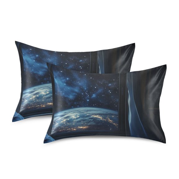 Yayeee Pillowcase Standard Size Set of 2 Satin Wrinkle Resistant Pillow Case, Window Earth