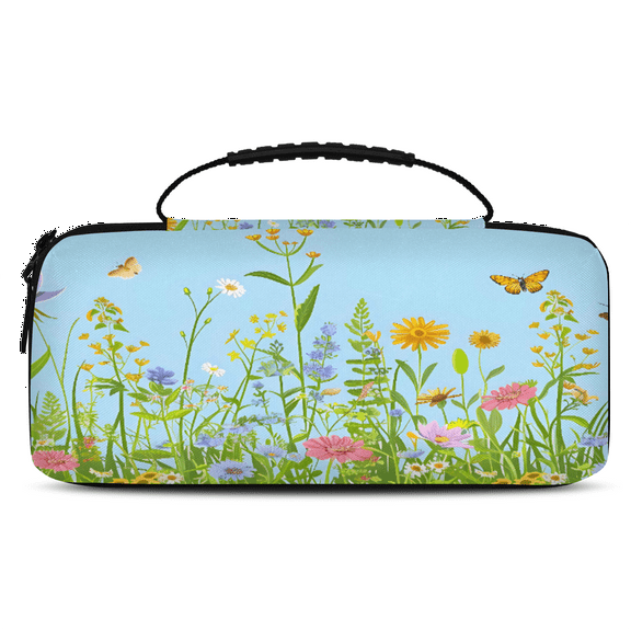 Herdesigns Colorful Wildflower Floral Plant Carrying Case for Nintendo Switch OLED Model 2021 & Switch 2017 with 20 Game Card Slots, Portable Travel Carry Case for Accessories and Console
