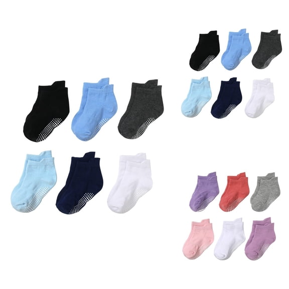 Non- Knitted Socks for Toddlers 1-3 Years , Unisex Warm Thick Cotton Ankle Crew Socks with Grippers for Baby Girls and Boys
