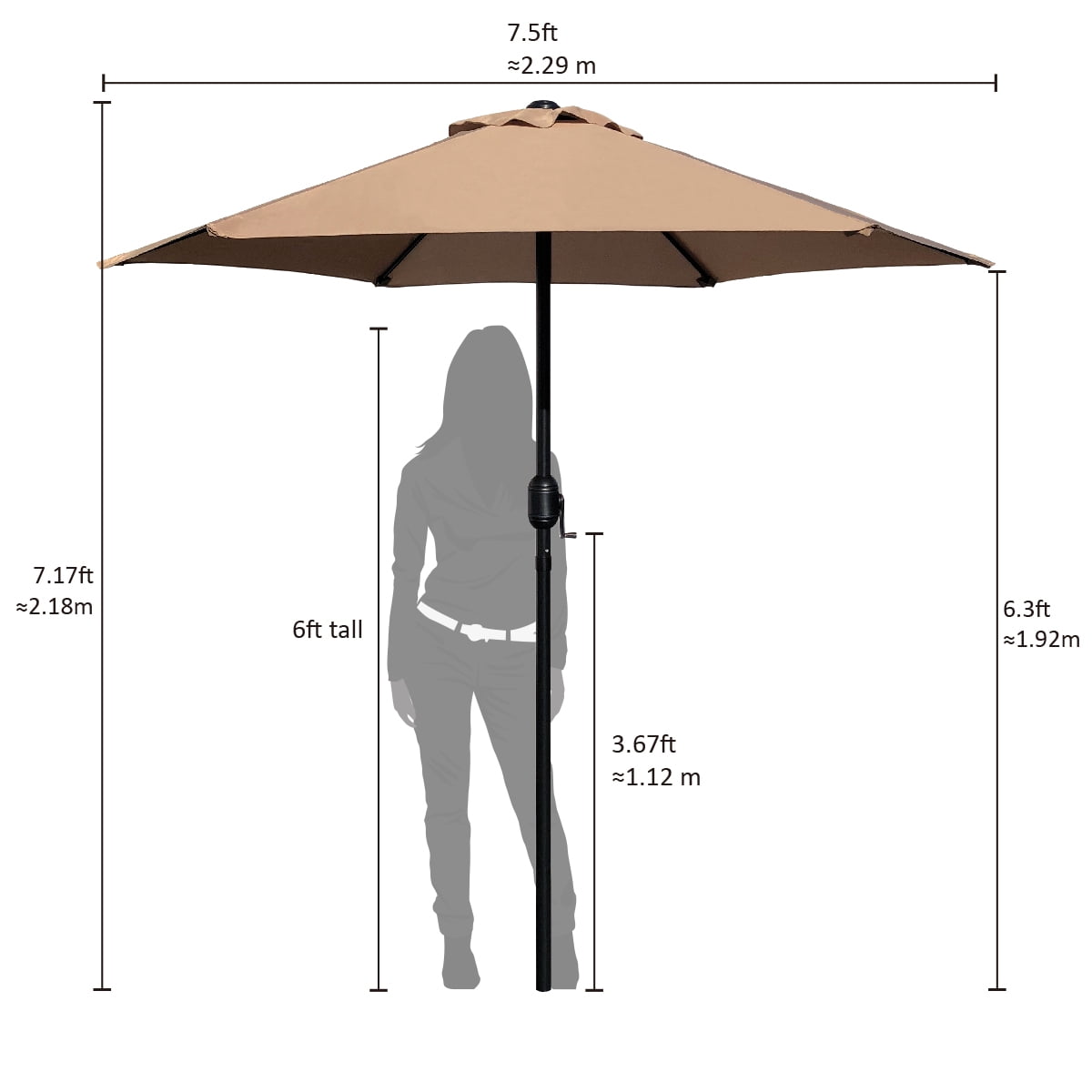 Abble 7.5ft Patio Umbrella with Crank Outdoor Market Umbrella with 6 Ribs for Garden Deck Backyard Pool, Tan
