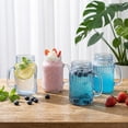 thumbnail image 4 of Mason Jar Drinking Glasses With Handle  6 Pack 16 Oz Vintage Embossed Blue Cups For Iced Coffee Juice Tea And Beer, 4 of 6