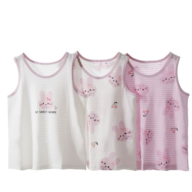 TIEVOSA 3PC Girls Summer Sleeveless Tops for to Teen Casual Loose Fit Comfortable Daily Wear Soft Breathable Tees for Kids for 5-6 Years(Light Purple)