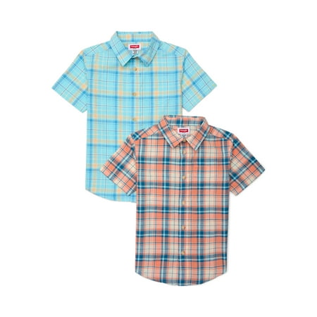 Wrangler Boys Cotton Short-Sleeve Button-Up Shirt, 2-Pack, Sizes 4-18 & Husky