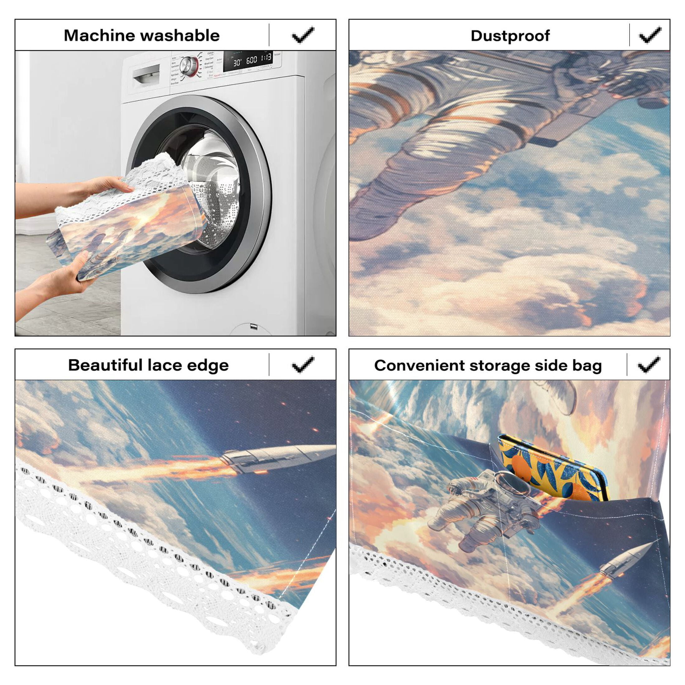 Astronauts Fly Into SpaceWasher and Dryer Covers Dust-Proof and Oil Resistant Fridge Cover with 4 Storage Pockets Washing Machine Top Cover for Laundry Kitchen Home 51.2 x 22 In