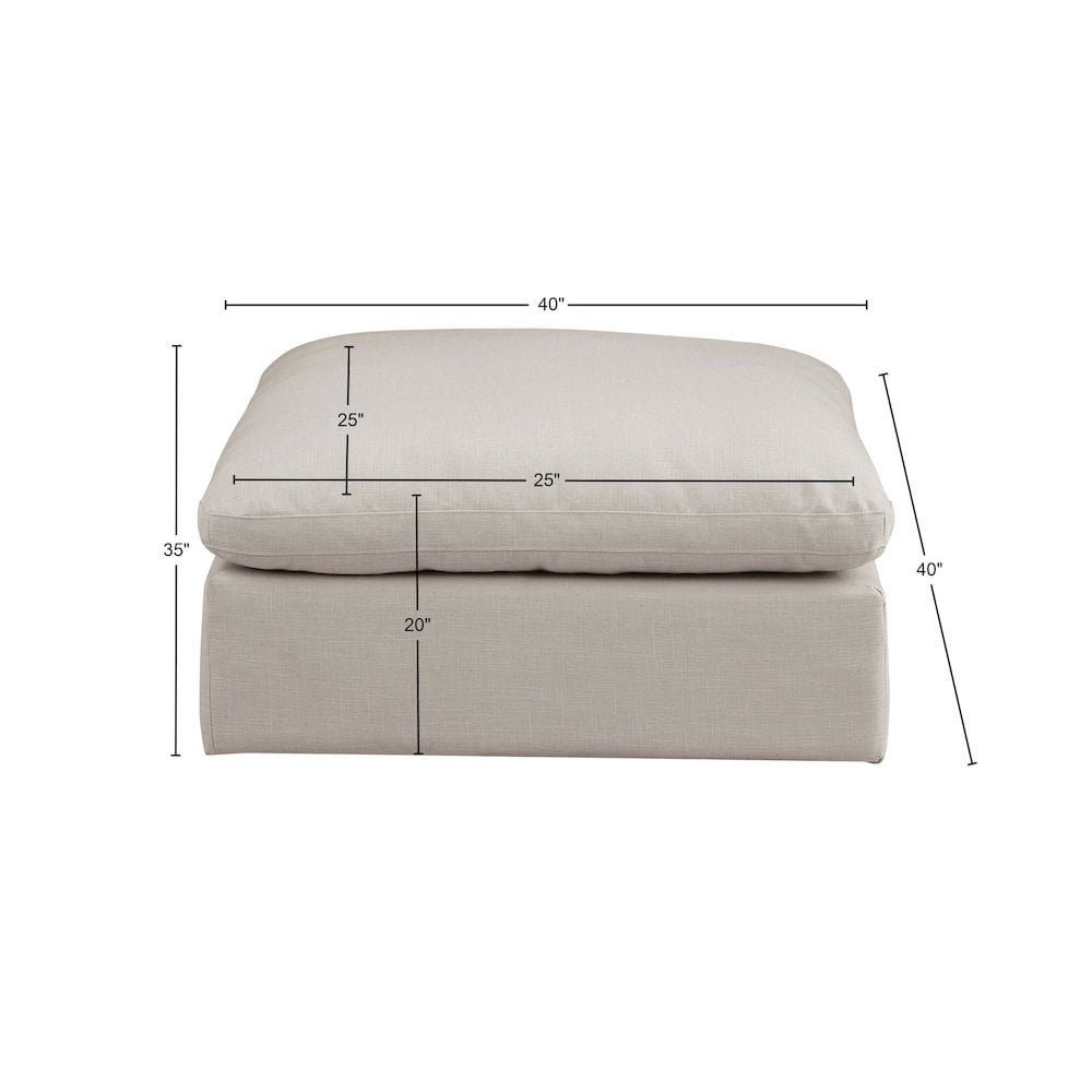 Meridian Furniture Comfy Beige Linen Textured Fabric Ottoman