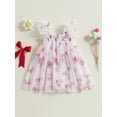 thumbnail image 6 of Toddler Baby Kids Girls Valentines Day Dress 6 12 18 24 Months 2T 3T 4T Casual Summer Heart/Letter/Bow Print Mesh Tulle Dress for Beach Party Cute Clothes, 6 of 9