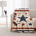 thumbnail image 3 of SPXUBZ Americana Flannel Throw Blanket, Red White and Blue Star Pattern with Striped Borders and Rustic Country Details, Patriotic Style, Soft Cozy Blanket, 3 of 5