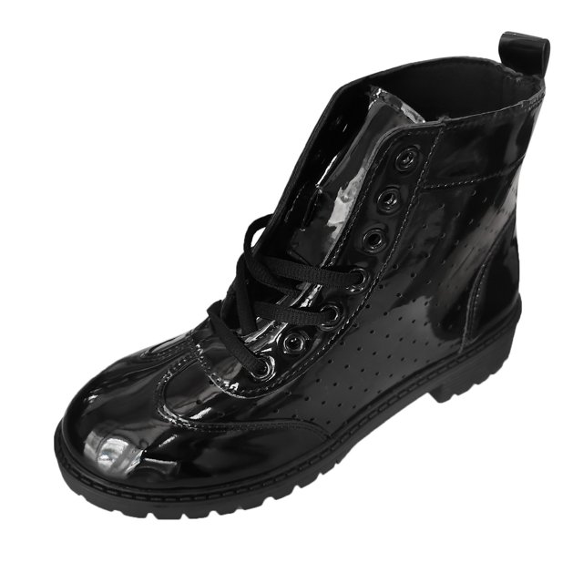 NECHOLOGY Botas Mujer Adulto Femenino Zapatos Botines de mujer Botas de tacón grueso con cordones de cuero de color sólido transpirables retro a la moda para mujer (Black, 8)