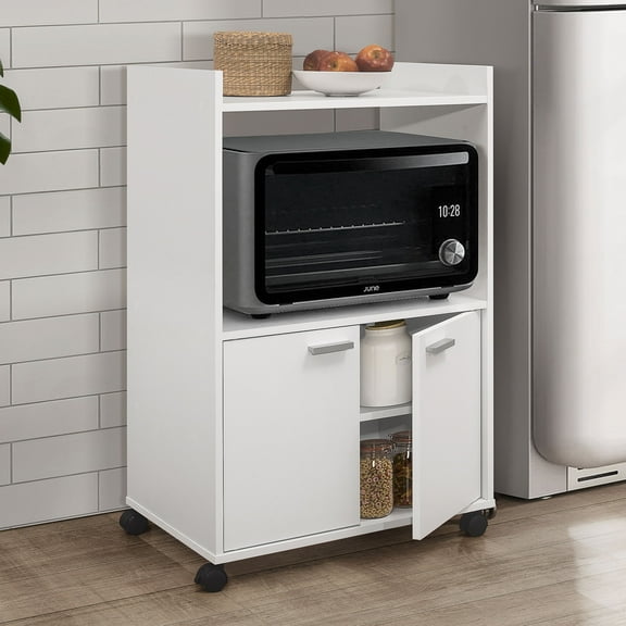 Kings Brand Furniture  Ayla 2-Door Kitchen Microwave Cart with Shelfs for Storage, White