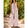 thumbnail image 5 of Women'S Summer Light Pink-Orange Flowers Wide Leg Jumpsuit Casual Loose Sleeveless Spaghetti Strap Romper With Pockets, 5 of 7