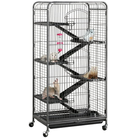 Yaheetech 52'' 6 Level Indoor Ferret Rabbit Small Animal Cage Hutch Black with 3 Front Doors