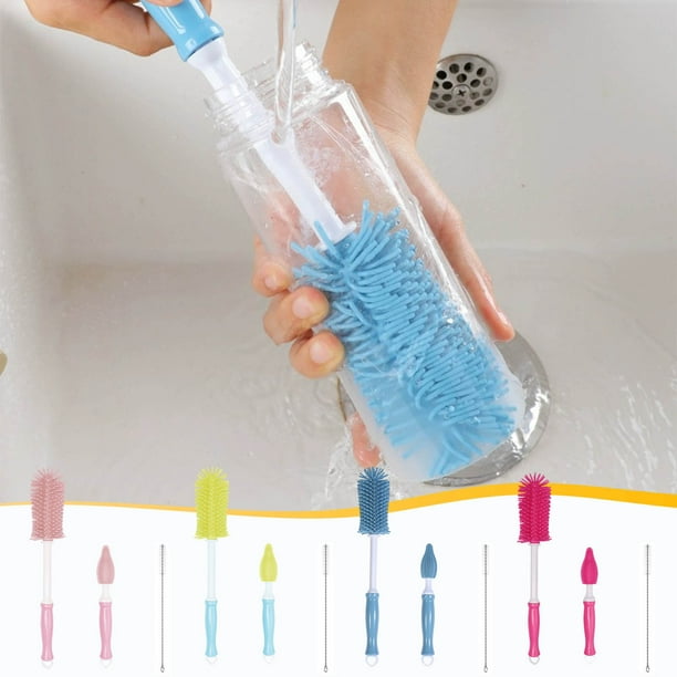 Xihbxyly Juego de Cepillos para Limpiar Botellas, Diseño de 3 Piezas, Cepillo de Silicona Eficiente para Botellas y Pajitas, Limpieza Giratoria para Un Uso Fácil, Cocina Casera, Multifunción, Tamaño