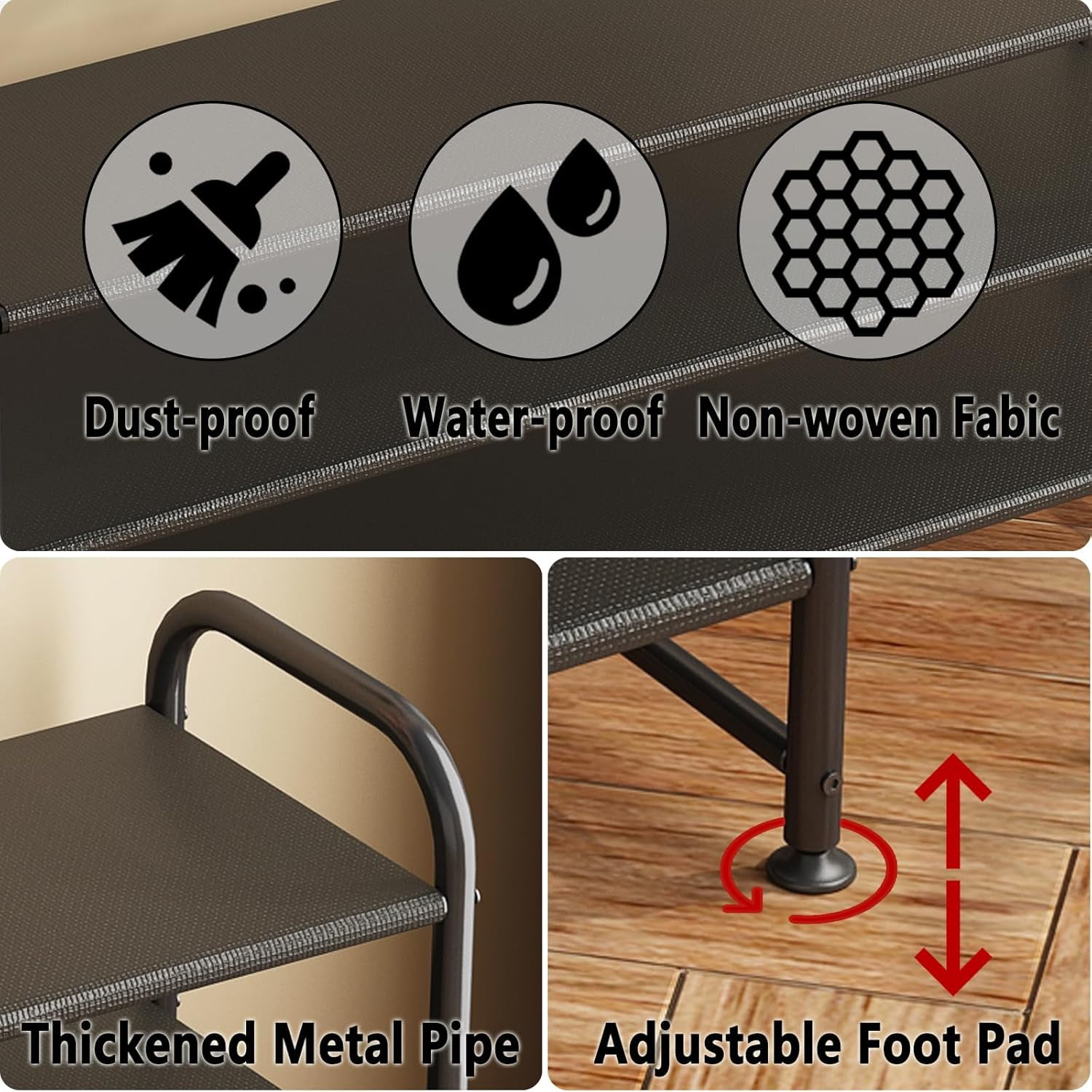 Seamika 3-Tier Shoe Rack Organizer, Metal Shoe Storage Wide Shelf with Non-woven Fabrics for Close Entryway,Black