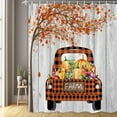thumbnail image 3 of Rustic Fall Shower Curtain, Thanksgiving Pumpkin Buffalo Check Plaid Truck Autumn Maple Leaves Harvest Farmhouse Bathroom Curtains, 72X72in, 3 of 5
