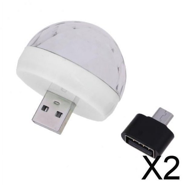 2xMini USB Stage Disco Light Control De Voz Lámpara De Bola Mágica RGB LED Bombilla Blanca 2 piezas