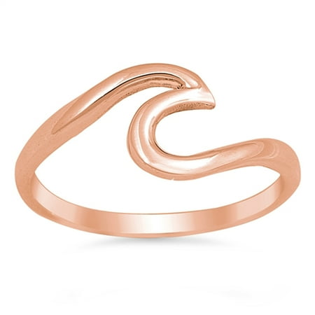 Silver Rose Accessories CHOOSE YOUR COLOR Rose Gold-Tone Wave Statement Fashion Ring .925 Sterling Silver Band ()