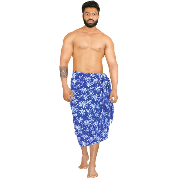HAPPY BAY Men's Pareo Standard Vacation Sarong Full Beach Wrap One Size Azure, Palm Tree Summer Vacation Party