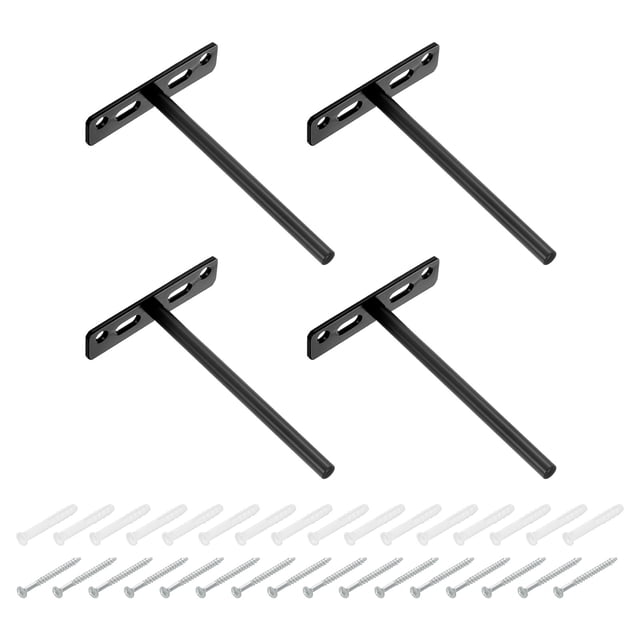 4Set Floating Shelf Brackets, 6" 4 Holes Iron Hidden Shelf Supports, Black