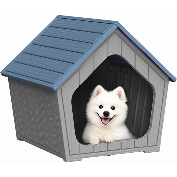 FICARTS Maison pour Animaux en Résine Bleue Résistante aux Intempéries - Usage Intérieur et Extérieur, Ventilée, Facile à Nettoyer et à Assembler