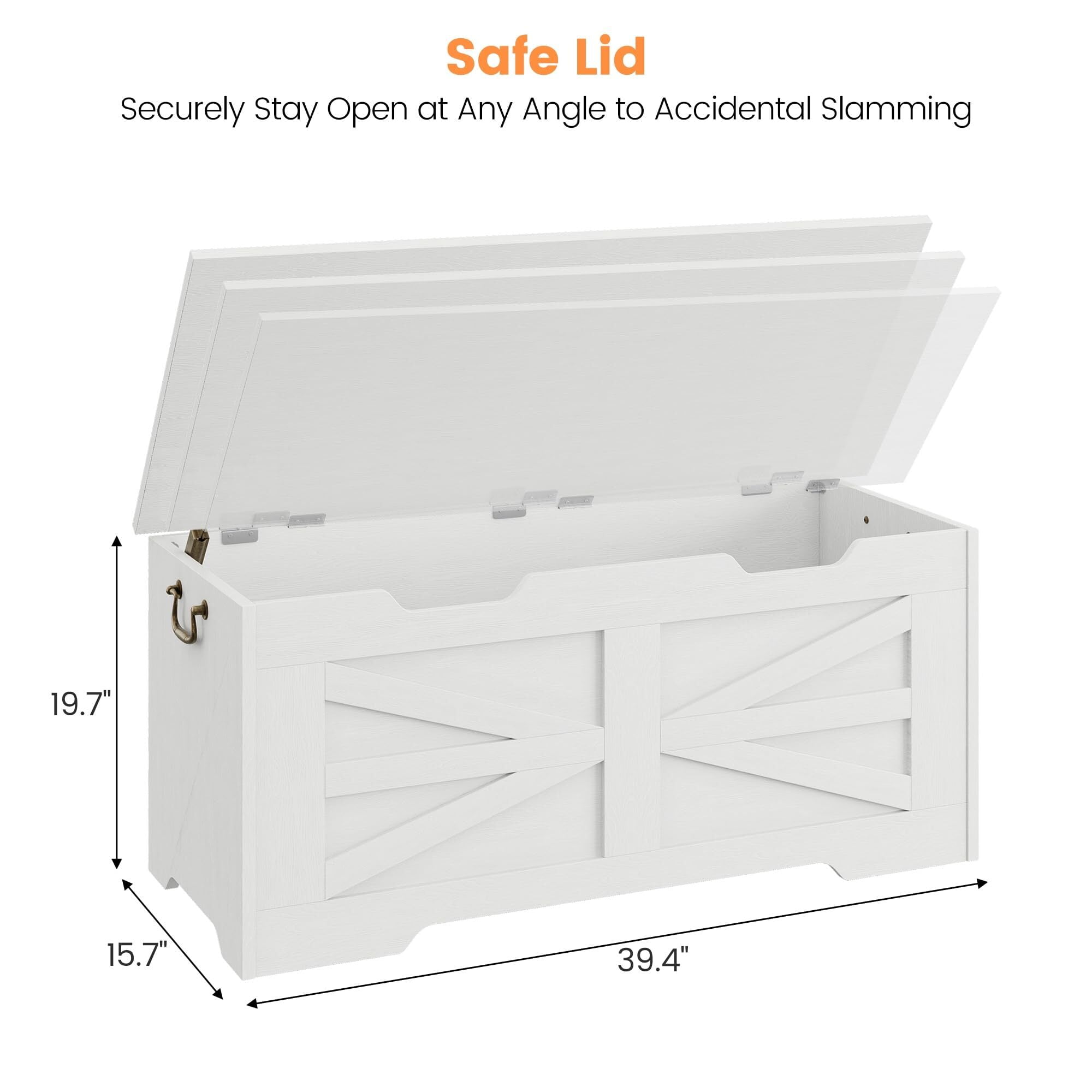 Storage Bench with Safety Hinge, Wood Large Toy Box, Storage Trunk for Entryway, Living Room, Bedroom