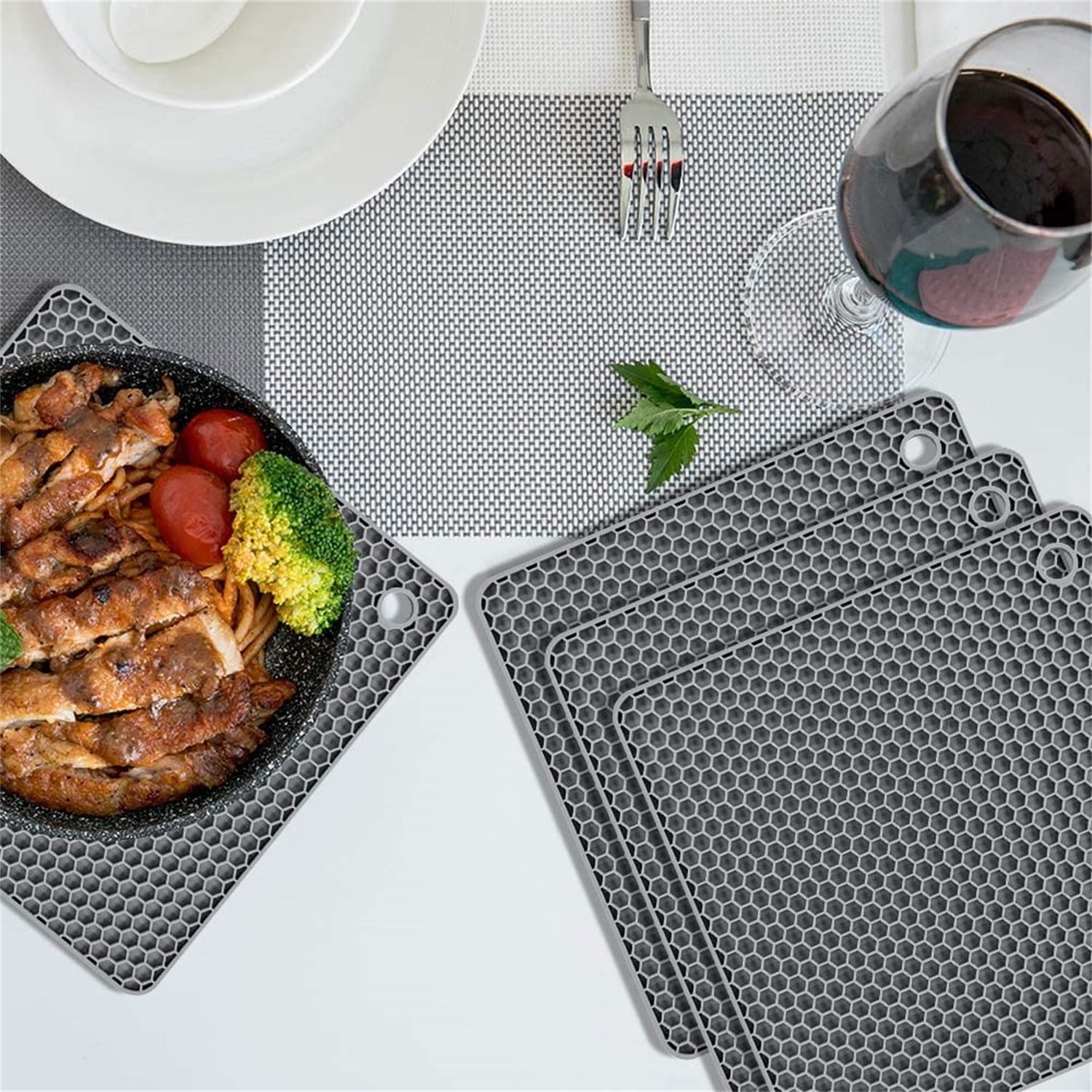 Kepooman 7" Multipurpose Non Slip Silicone Hot Pads for Hot Dishes, Gray Kepooman 7" Multipurpose Non Slip Silicone Hot Pads for Hot Dishes, Gray