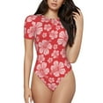 thumbnail image 2 of Uemuo Red Hibiscus Flower Pattern Women's One Piece Short Sleeve Swimsuit Rash Guard Surfing Modest Quick-drying Swimsuit Beach Essentials-Medium, 2 of 9