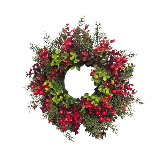 Corona navideña artificial decorativa para puerta de entrada, 38 cm, para fiestas. Verde oscuro y verde claro