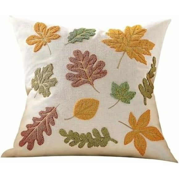 Une Housse de Coussin d'Automne Décorative en Velours Brodé avec Motif de Feuille d'Érable pour Canapé, Salon, Chambre, Déco d'Automne 0,40 Livre