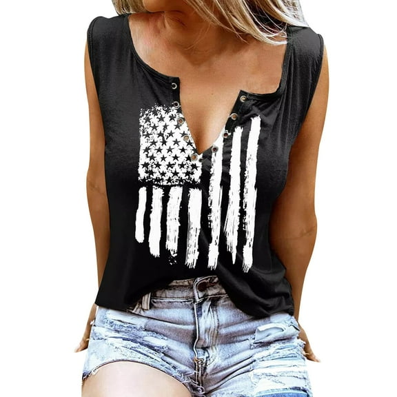 Womens Tops Blouse American Flag Print Tank Tops 4th Of July Ring Hole Sleeveless T Shirt Patriotic Tees Casual Shirts