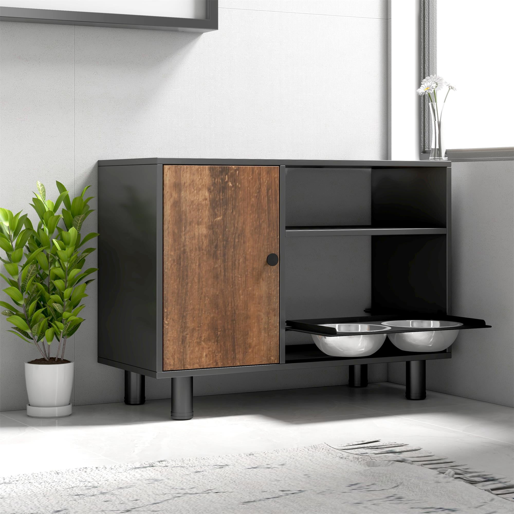 Pefilos 31" Dog Food Storage Cabinet Feeding, Pet Feeding Station Furniture with 2 Pull Out Stainless Steel Dog Bowls, Dog and Cat Toy Storage Containers Organizer, Brown Pefilos 31" Dog Food Storage Cabinet Feeding, Pet Feeding Station Furniture with 2 Pull Out Stainless Steel Dog Bowls, Dog and Cat Toy Storage Containers Organizer, Brown