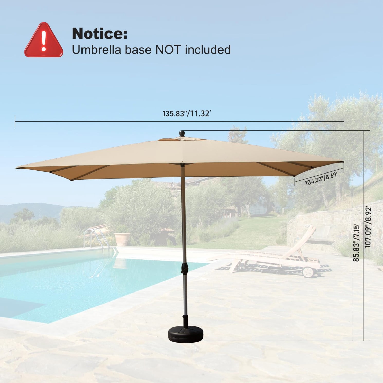 9'X11.5' Adjustment Rectangle Cantilever Umbrella with Push-Button Tilt , Patio Umbrella with Crank Open System, Aluminium Outdoor Umbrella for Backyard, Pool, Beige