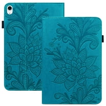 for iPad (A16) 11th Generation 2025 Case with Pencil Holder, Premium PU Leather Folio Multi-angle Stand Pocket Strap Lightweight Embossed Flower Case for iPad 10.9" 10th Gen 2022, Blue