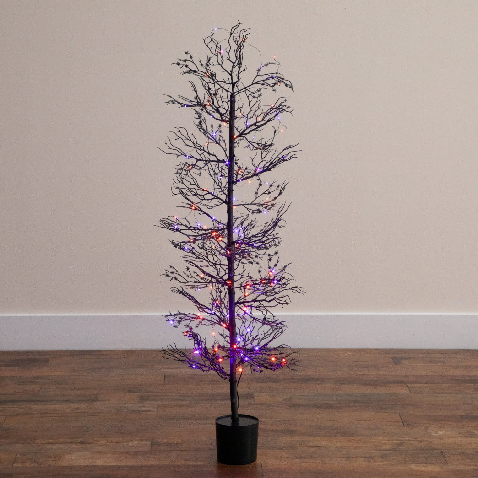 4ft. Pre-Lit Artificial Halloween Spider Twig Tree with 100 Orange & Purple LED Lights